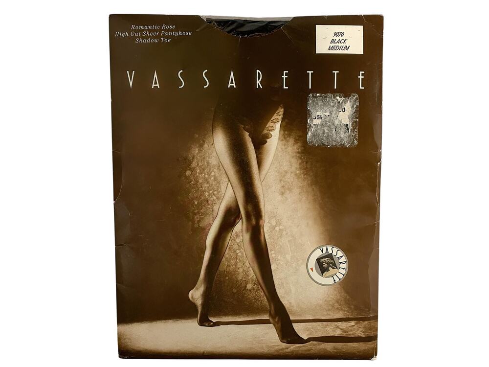 Vassarette Romantic Rose High Cut Sheer Black Panyhose Sz M